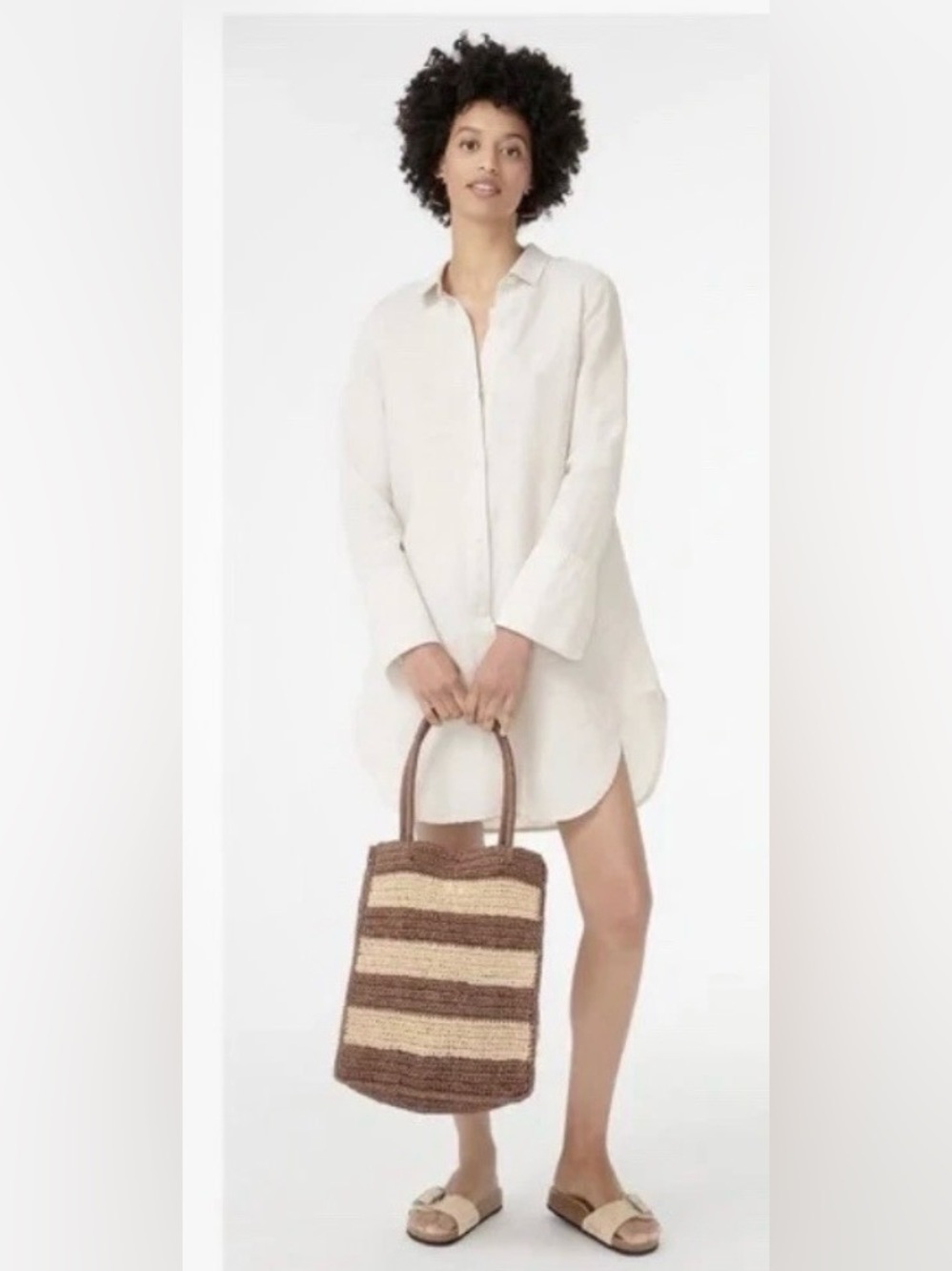 NWT J.CREW Linen Cotton Blend Beach Shirt In White Size M